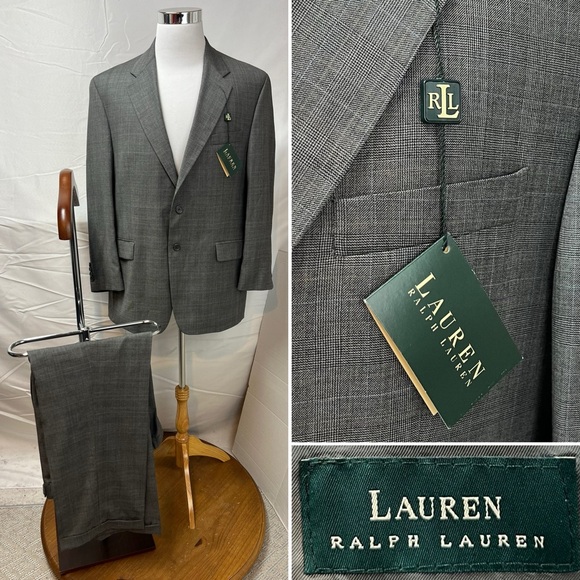NWT Ralph Lauren Men's 44R Blazer 38x29 Pants Gray Plaid 2-Piece Suit - Picture 1 of 10